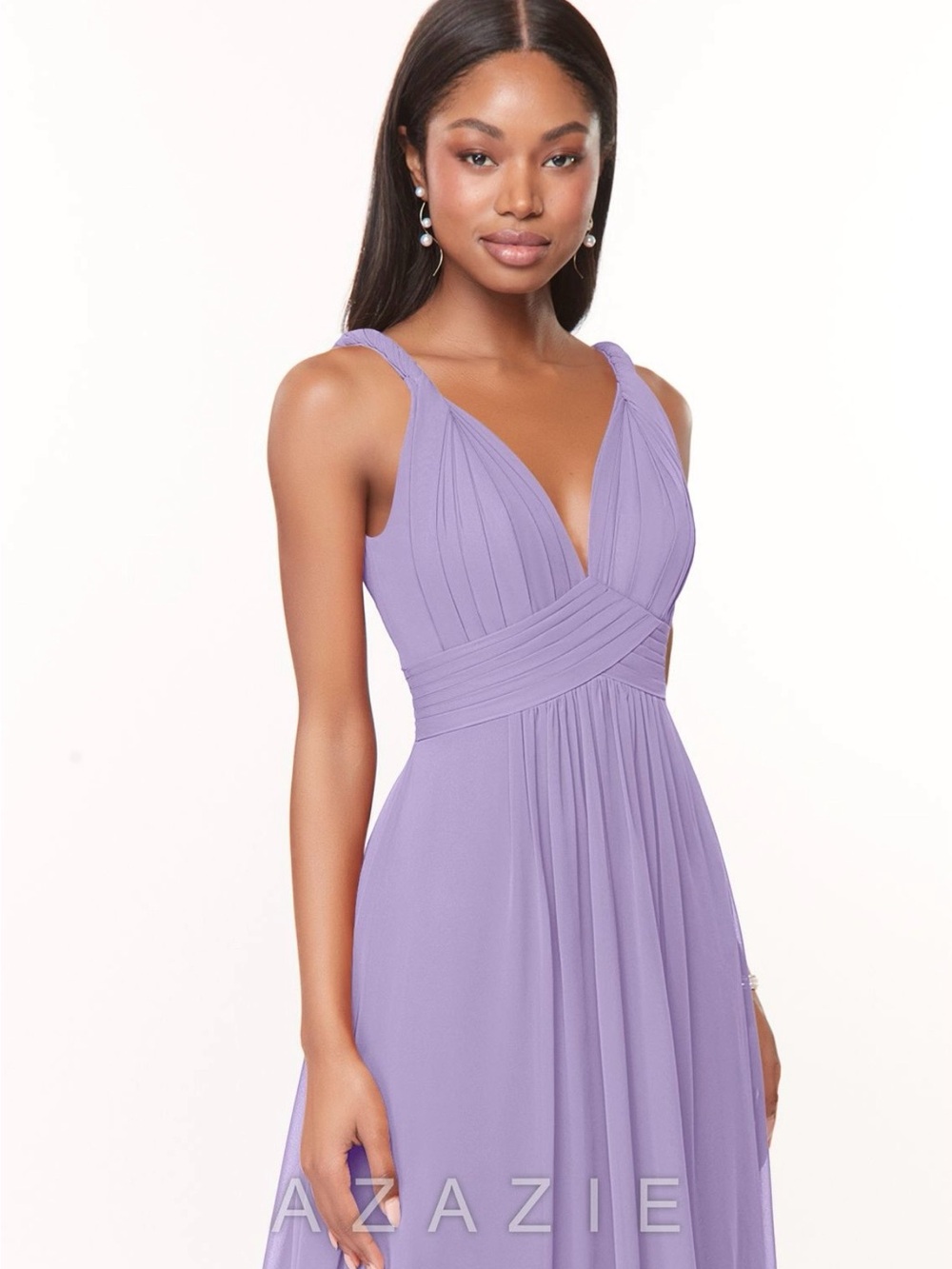 Azazie Lilac Maren V-Neck Pleated Maxi Dress